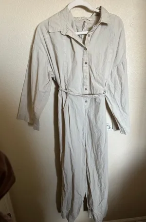 Free People Utility Belted‎ Coverall Jumpsuit Size Large Oversized Neutral thumbnail 1