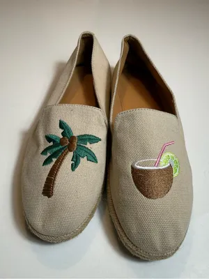 J.Crew Factory Tropical Embroidered Slip-On Espadrilles PalmTree Coconut Size9.5 thumbnail 1