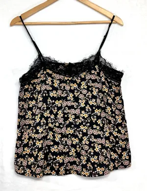 Wild Fable Small Lace Trim Moody Whimsy Goth Floral Black Camisole‎ Top Witchy thumbnail 1