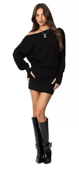 Edikted Women's Eve Off Shoulder Knit Mini Dress 90s Sweater Dress Size M thumbnail 1