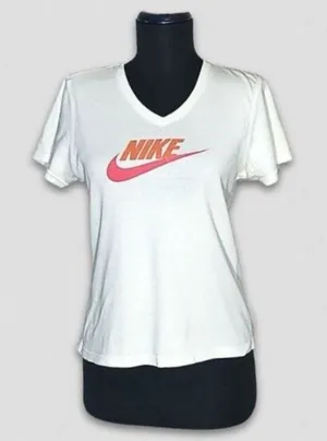 Vintage 90s Nike Swoosh Logo V Neck T Shirt White Pink Large thumbnail 1