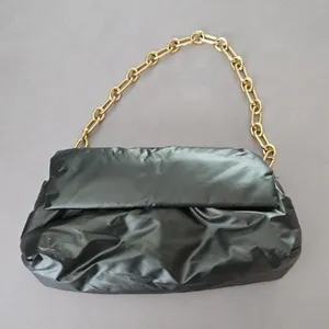 Anthropologie Metallic Puff Shoulder Bag In Green With a Gold Chain thumbnail 1