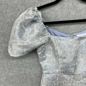 Altar'd State Size XS Blue Ivory Floral Brocade Puff Sleeve Mini Dress thumbnail 4