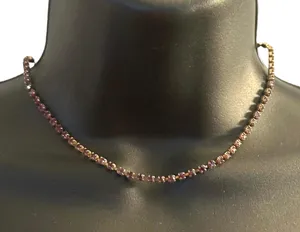 Vintage gold tone pink tennis necklace thumbnail 1