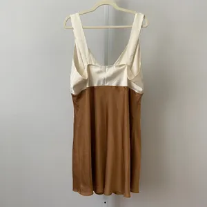 Abercrombie Satin Ethereal Clean Minimalist Colorblock Slip Dress XL Brown White thumbnail 4