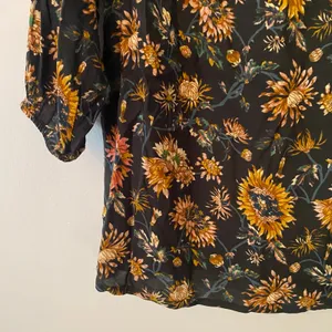Natural Life Navy Orange Floral Peasant Blouse 3/4 Sleeve Boho Women size Large thumbnail 4