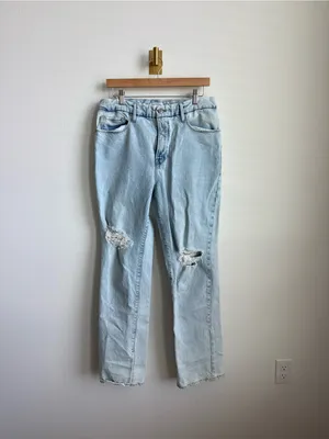Good American Good Boy Distressed Relaxed Straight Leg Jeans Light Wash Size 31 thumbnail 2
