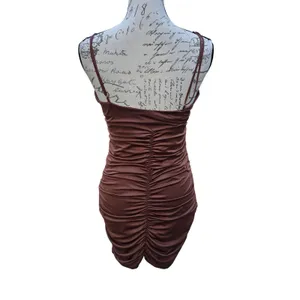Oh Polly 37Y Chocolate Brown Ruched Bodycon Mini Dress Adjustable Straps US‎ 8 thumbnail 4
