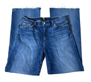 7 For All Mankind Raw Hem Wide Leg Jeans Womens 31 Blue High Rise AU115Y44A thumbnail 1