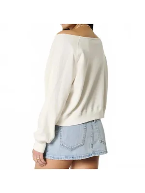 Hollister Wide Off-the-Shoulder Lemon Plant Graphic Crew Sweatshirt NWT Cream S thumbnail 2