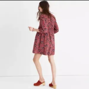 Madewell Size Large 100% Silk Assam Floral Babydoll Dress LaceUp Fall Rust Print thumbnail 3