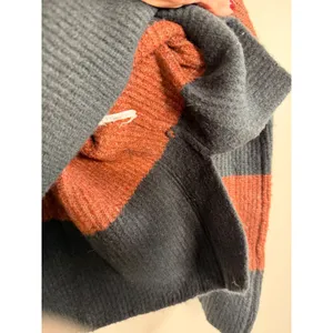 Abercrombie Fitch Striped Mock Neck Sweater Oversized Women XL Brown Black rugby thumbnail 3