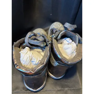 Silver Glitter High Top Sneakers Metallic Patent Trim Double Zip Fashion Shoes‎ thumbnail 6