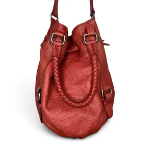The Sak Red Pebbled Leather Bucket Bag Braided Drawstring Crossbody Handbag Hobo thumbnail 6