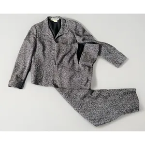 Vintage Carlisle Black White Marled tweed herringbone Pant Suit Wool Blend 12 thumbnail 14