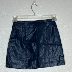 Free People Vegan Leather Moto Mini Skirt Black Belted Asymmetric Zip OB652915 0 thumbnail 2