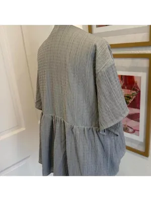 A New Day Sage Green Textured Peplum Blouse | V-Neck Short Sleeve | Size M thumbnail 4