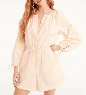 NWT J. Crew Cotton Poplin Tie Sleeve Button Front Romper Pink Orange Cream Small thumbnail 1