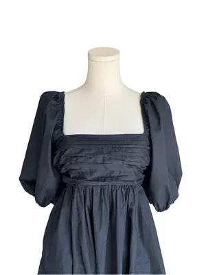 Abercrombie - Black Puff Sleeve Mini Square Neck Babydoll Fit Flare Dress Sz XS thumbnail 3