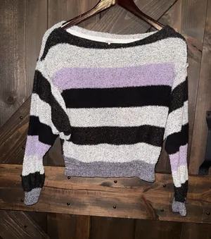 Free People Women Size S Cropped Striped Y2K 90' Candyland‎ Knit Sweater thumbnail 1
