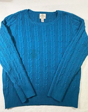 St. John's Bay Cable Knit Crew Neck Pullover Sweater Blue Cotton Nylon L thumbnail 1