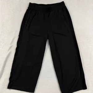 Talbots S Black Ribbed Trim Wide Leg Cropped Lounge Yoga Pants Relaxed Workout thumbnail 1