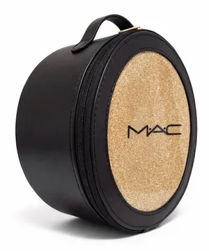 MAC Cosmetics Gold Glitter Round Cosmetic Case with Black Trim thumbnail 1