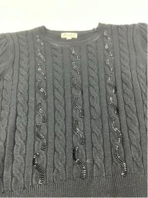 Womans Excellent Marled Pullover Cable Knit Sweater XL Black thumbnail 3