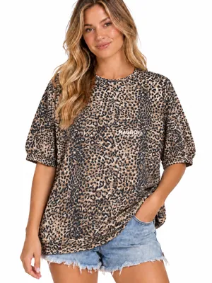 Ragdoll LA Super Oversized Printed Sweatshirt in Brown Leopard size Large thumbnail 1