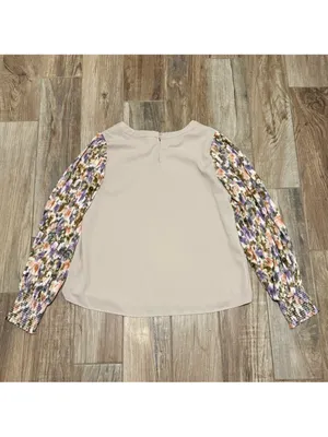 Entro Beige Top with Multicolor Floral Balloon Sleeves thumbnail 3