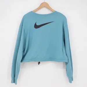 Nike Sweatshirt Womens 2X Cropped Bungee Hem Teal Blue Swoosh Graphic Excellent thumbnail 5