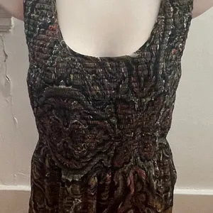 Free People brown floral smocked fit & flare lined blouse, size XS bohemian thumbnail 5