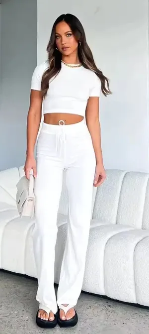 White Fox Drawstring Pant and Tops Set thumbnail 1