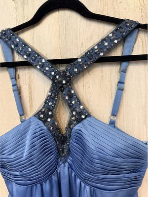 BCBGMAXAZRIA Womens 2 Blue Satin Beaded Cocktail Prom Dress thumbnail 3