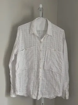 Free People Loveland Women’s White Button-Up Long Sleeve Windowpane Plaid Size L thumbnail 3