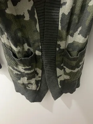 Express Camouflage Open-Front Cardigan - Olive & Gray thumbnail 2