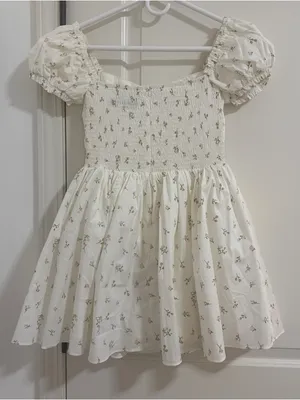 Babyboo Ivory Floral Puff-Sleeve Mini Dress with Sweetheart Neckline thumbnail 3