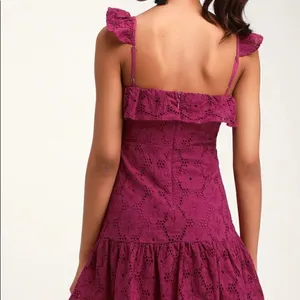 Lulu’s Biscay Magenta Ruffled Eyelet Lace Dress thumbnail 3
