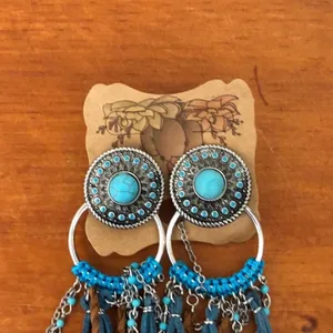 Justin Boots Turquoise Concho Fringe Earrings Western Cowgirl Boho Statement NWT thumbnail 5