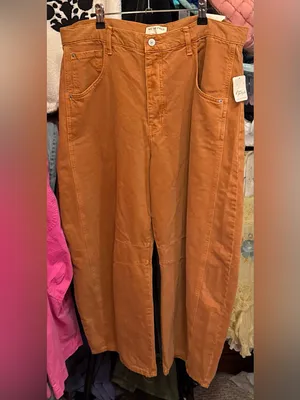 NWT Free People We The Free Good Luck Mid-Rise Barrel Jeans - ginger root - 32 thumbnail 7