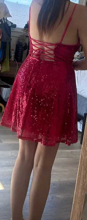 Pink Sequined Mini Dress Red Size M thumbnail 5