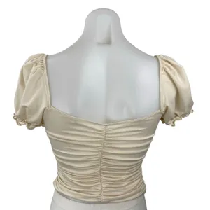 Reformation Fallow Womens Cream Ruched Puff Sleeve Square Neck Crop Blouse Top S thumbnail 4
