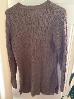 Jeanne Pierre Women's Cable Knit Sweater Tunic Brown With Pockets Size L thumbnail 3
