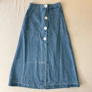 Retro Denim Maxi Skirt Womens Large Blue Button Front A-Line Boho thumbnail 2