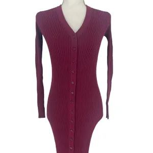 STAUD Shoko Ribbed Knit‎ Button Front Maxi Dress Burgundy XS thumbnail 4