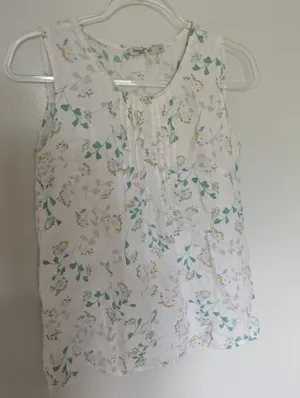 Laura Bianchi Linen Tank Top Floral White Pleats Coastal Small thumbnail 2