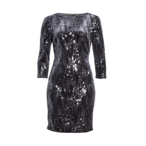 Eliza J Velvet Sequin Sheath Mini Dress Women's Size 10 Gray Cocktail‎ Party thumbnail 2