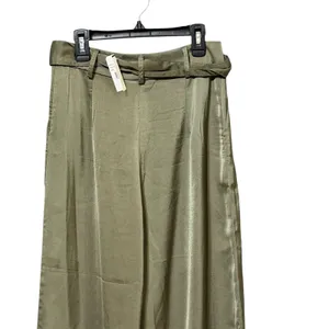VICI Women Olive Green Satin Wide Leg Belted Pleated Trousers Size Small thumbnail 4