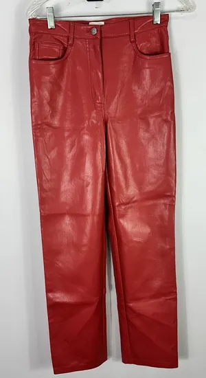 Wilfred Melina Faux Leather‎ Pants Womens 4 Red High Waisted Straight Leg Vegan thumbnail 1