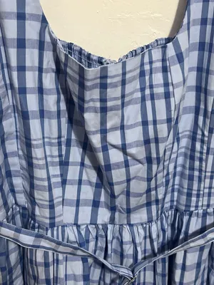 NWT Free Assembly Blue Plaid Square-Neck Midi Dress with Self-Tie Waist Size L thumbnail 6